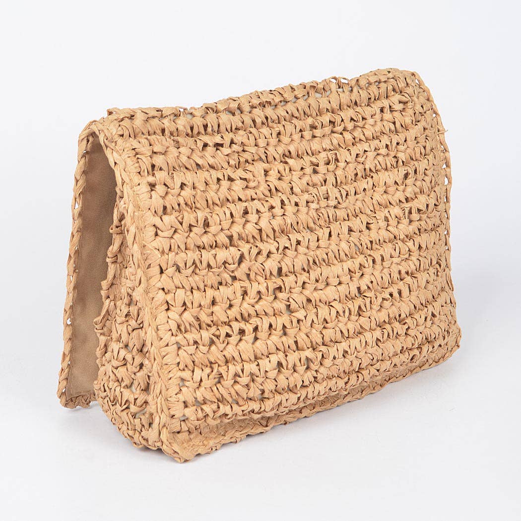 Faux Straw Bucket Bag | Khaki Straw Bucket Bag Gold Chain