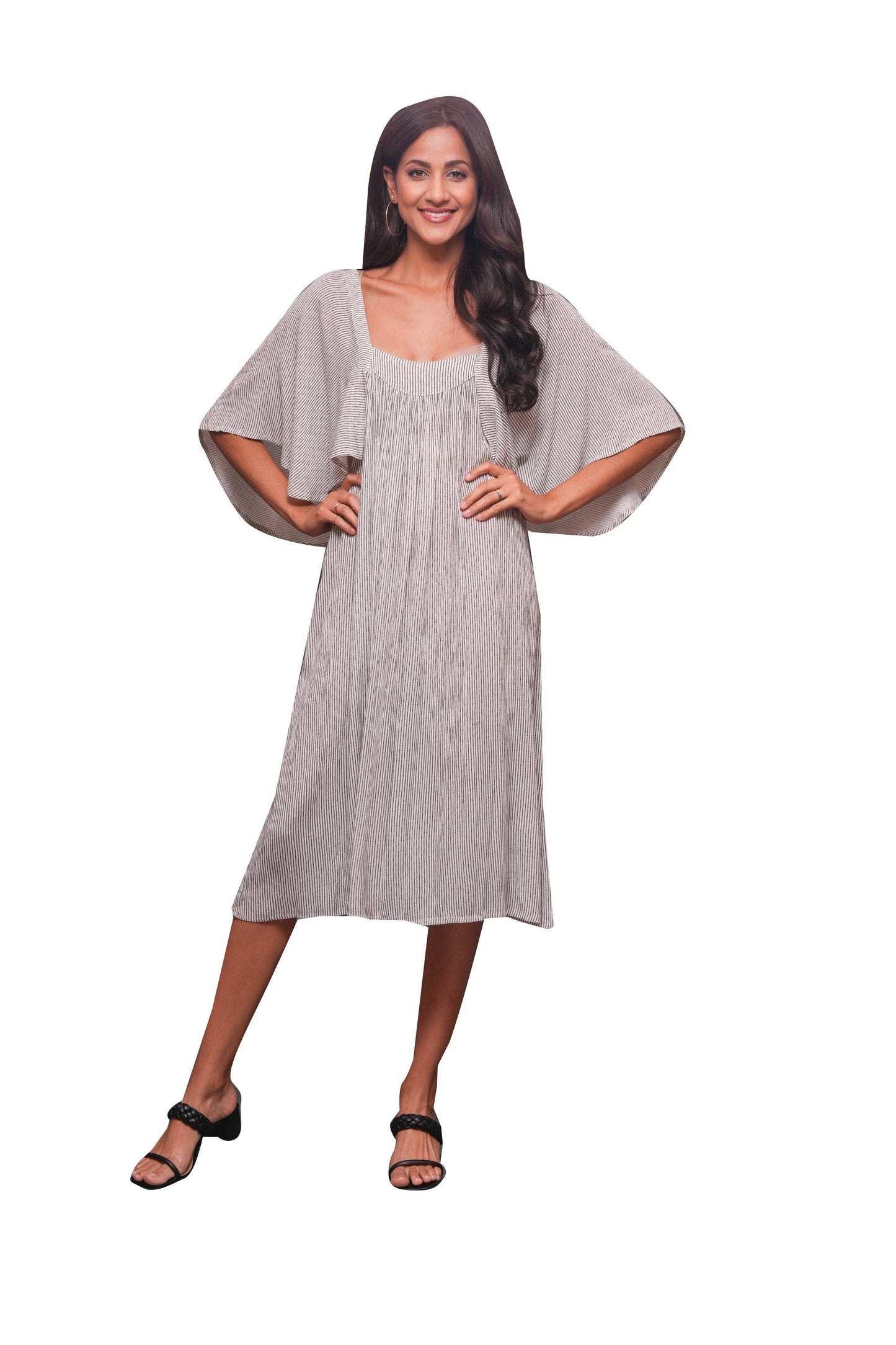 By Design Brown Ethereal Striped Dress | Striped Free Flowing Summer Dress