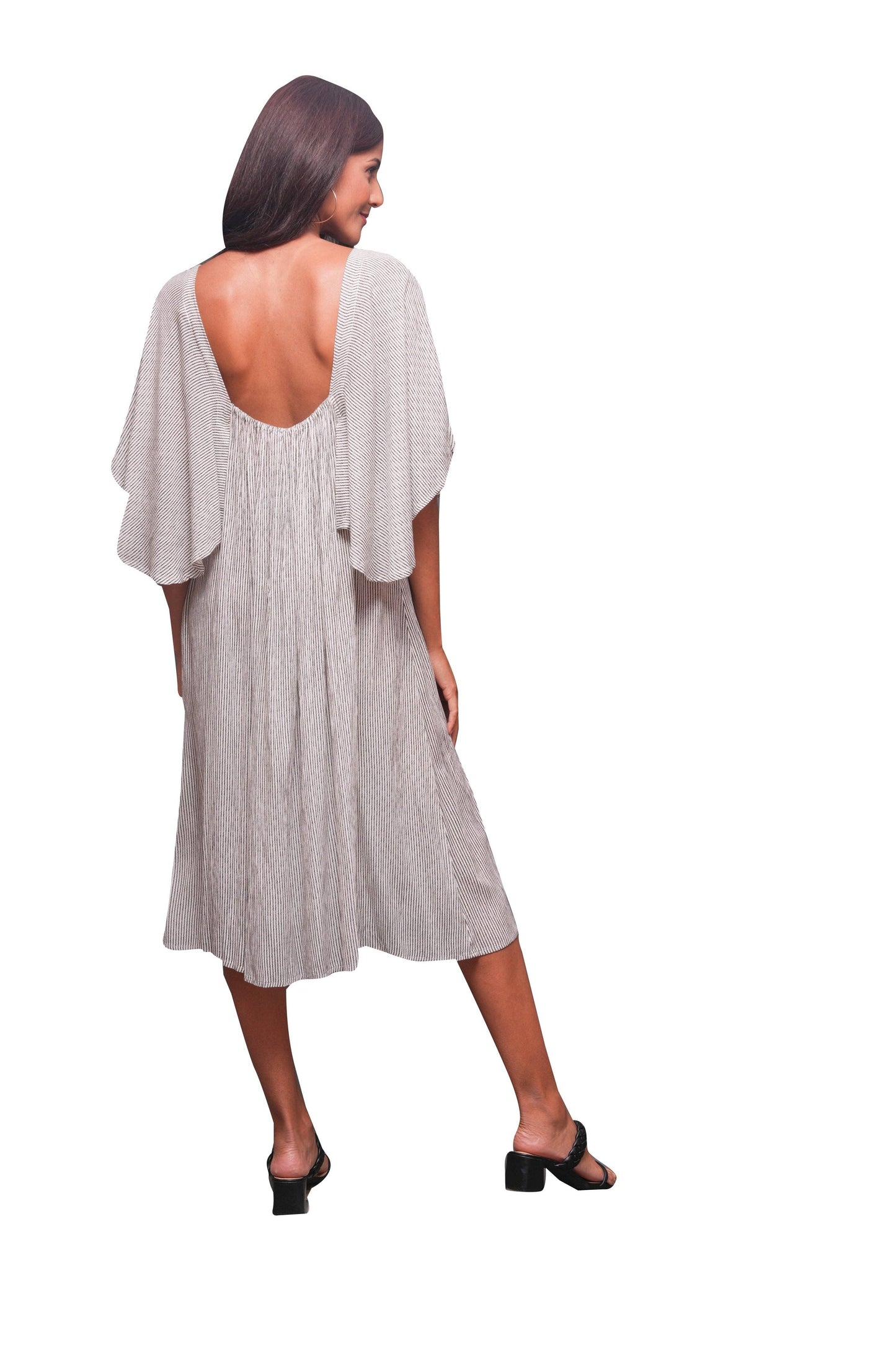 By Design Brown Ethereal Striped Dress | Striped Free Flowing Summer Dress