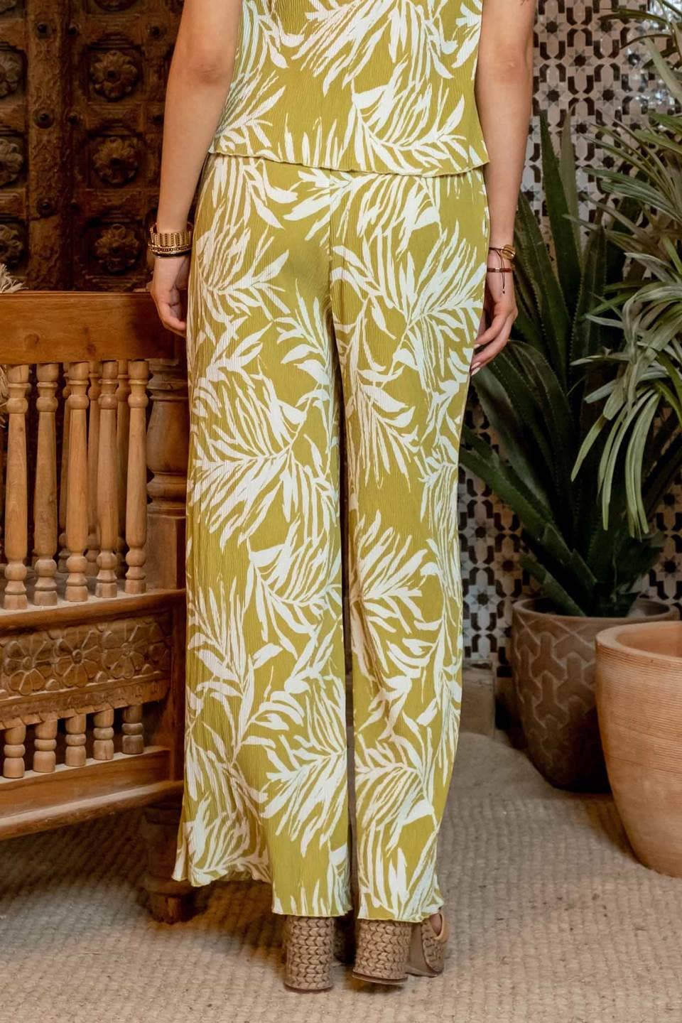 Somewhere On a Beach Dress Pants | Lightweight Plisse Leafe wide Leg Pants