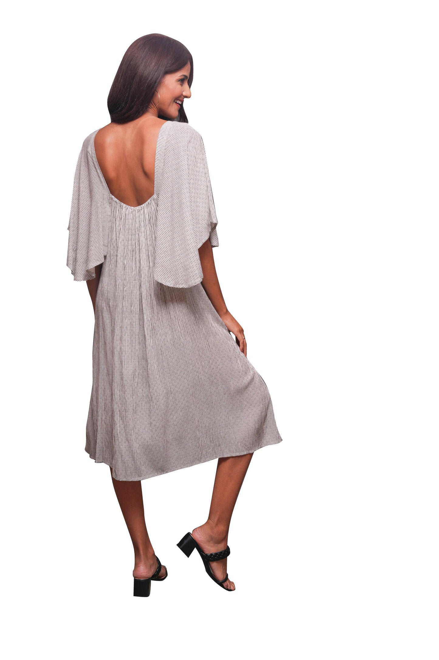 By Design Brown Ethereal Striped Dress | Striped Free Flowing Summer Dress