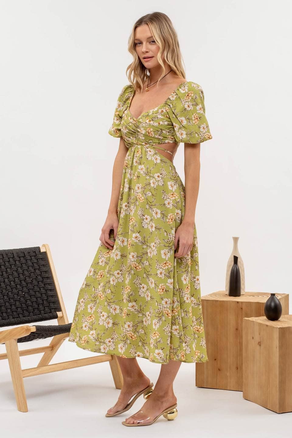 Timeless Romantic Midi Dress | Delicate Floral Kiwi Midi Dress