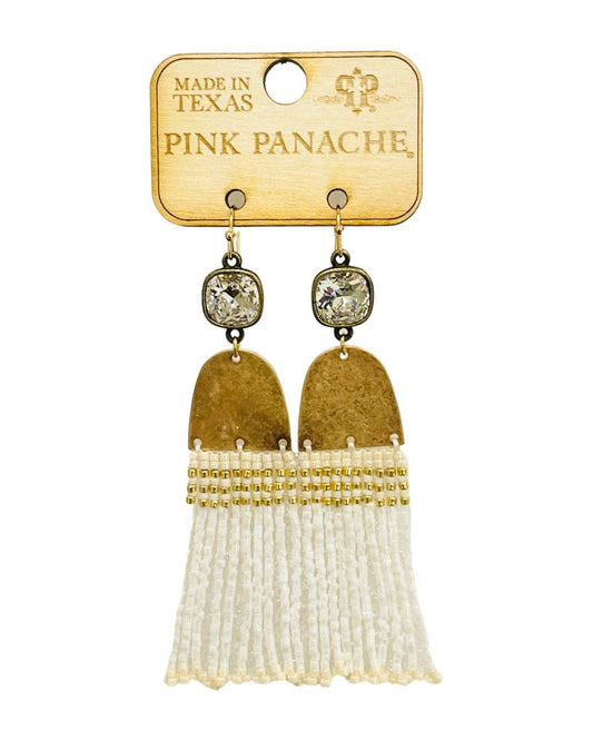 Beaded Ivory Fringe Bed Earrings | Pink Panache Bead Fringe Earrings