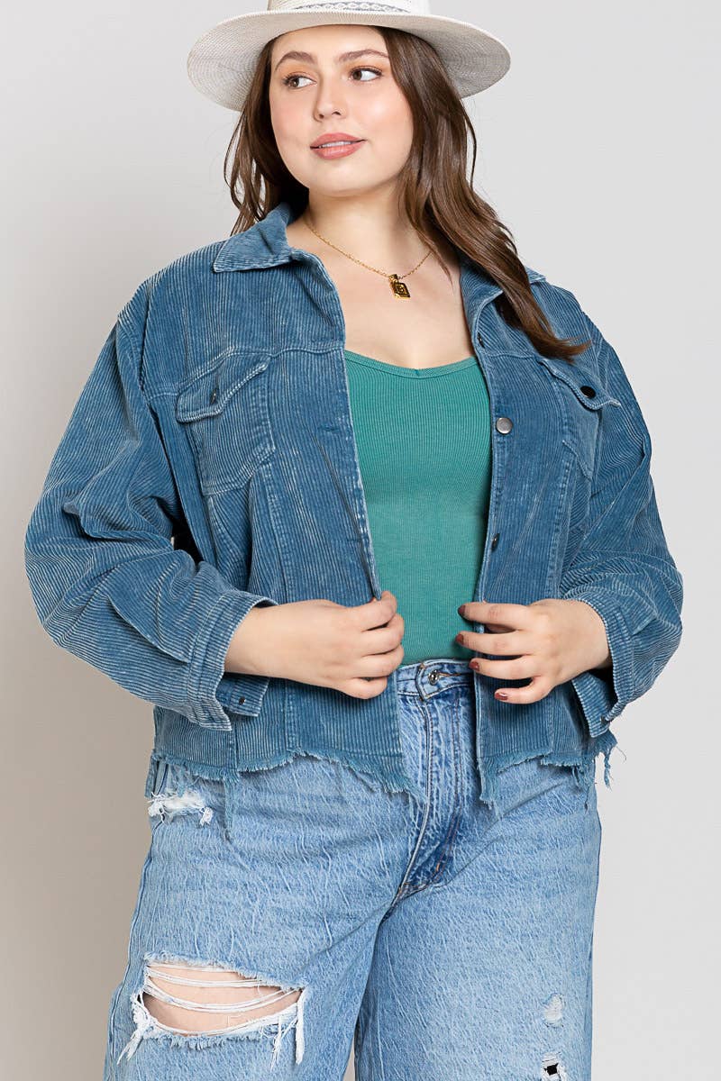 Believe in Love Plus Size Corduroy Jacket | Plus Size Blue Corduroy Jacket