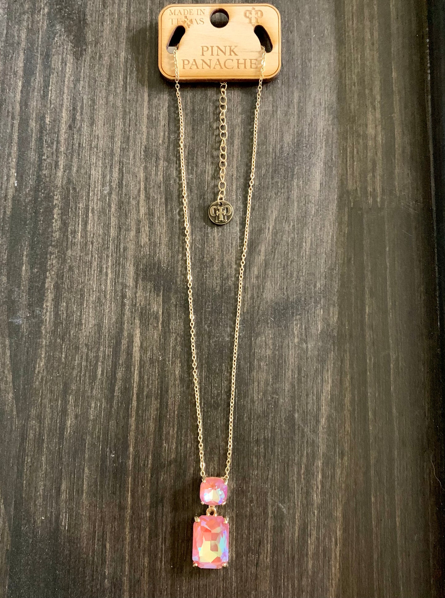 Coral Rhinestone Gold Pendant Necklace | Pink Panache Gold Pendant Necklace