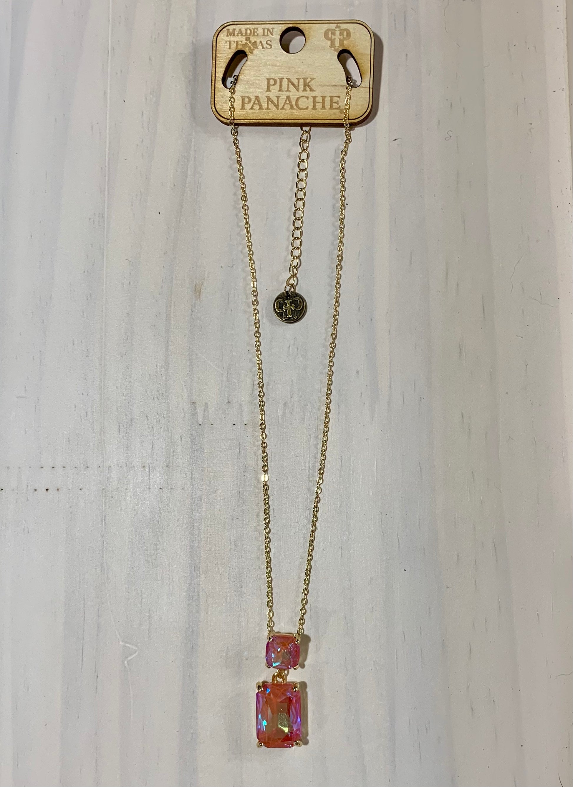 Coral Rhinestone Gold Pendant Necklace | Pink Panache Gold Pendant Necklace