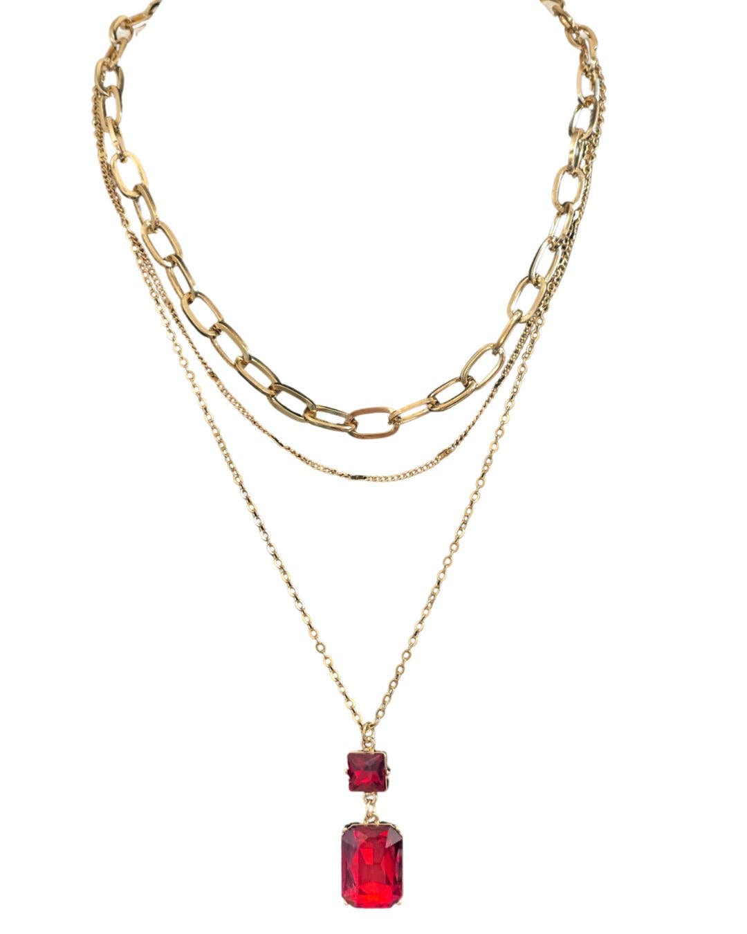 Gold 3 Strand Pendant Necklace | Pink Panache Gold Red Pendant Necklace