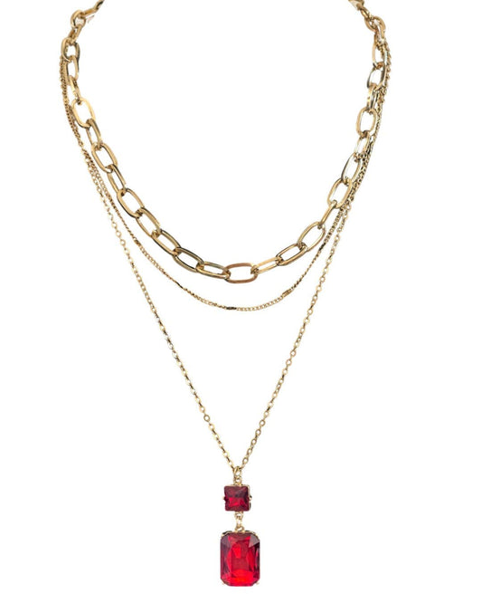 Gold 3 Strand Pendant Necklace | Pink Panache Gold Red Pendant Necklace