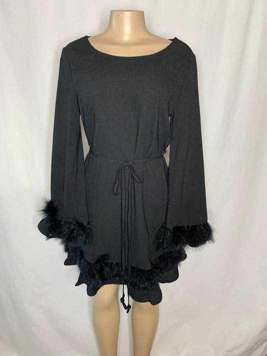 It’s a Date Black Dress | Little Black Dress with Feather Accents