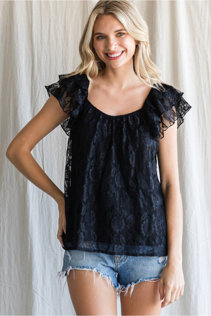 Black Luxe Lace Top | Jodifl Black Luxe Lace Lined Top