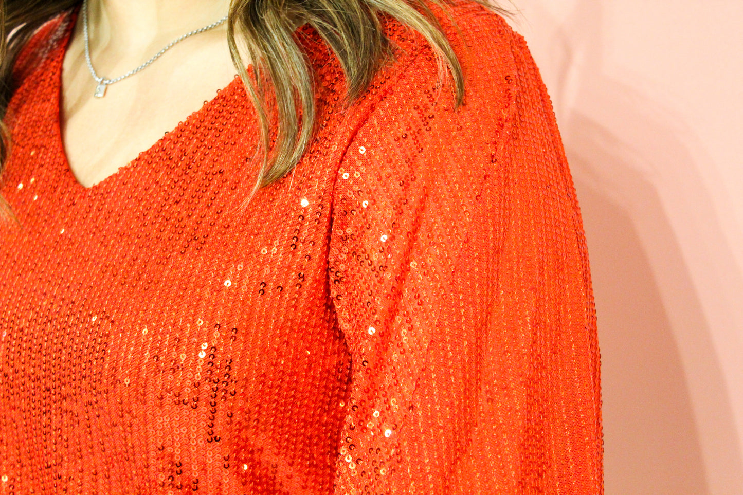 Lady in Red Sequin Top | Red Sequin V Neck Top