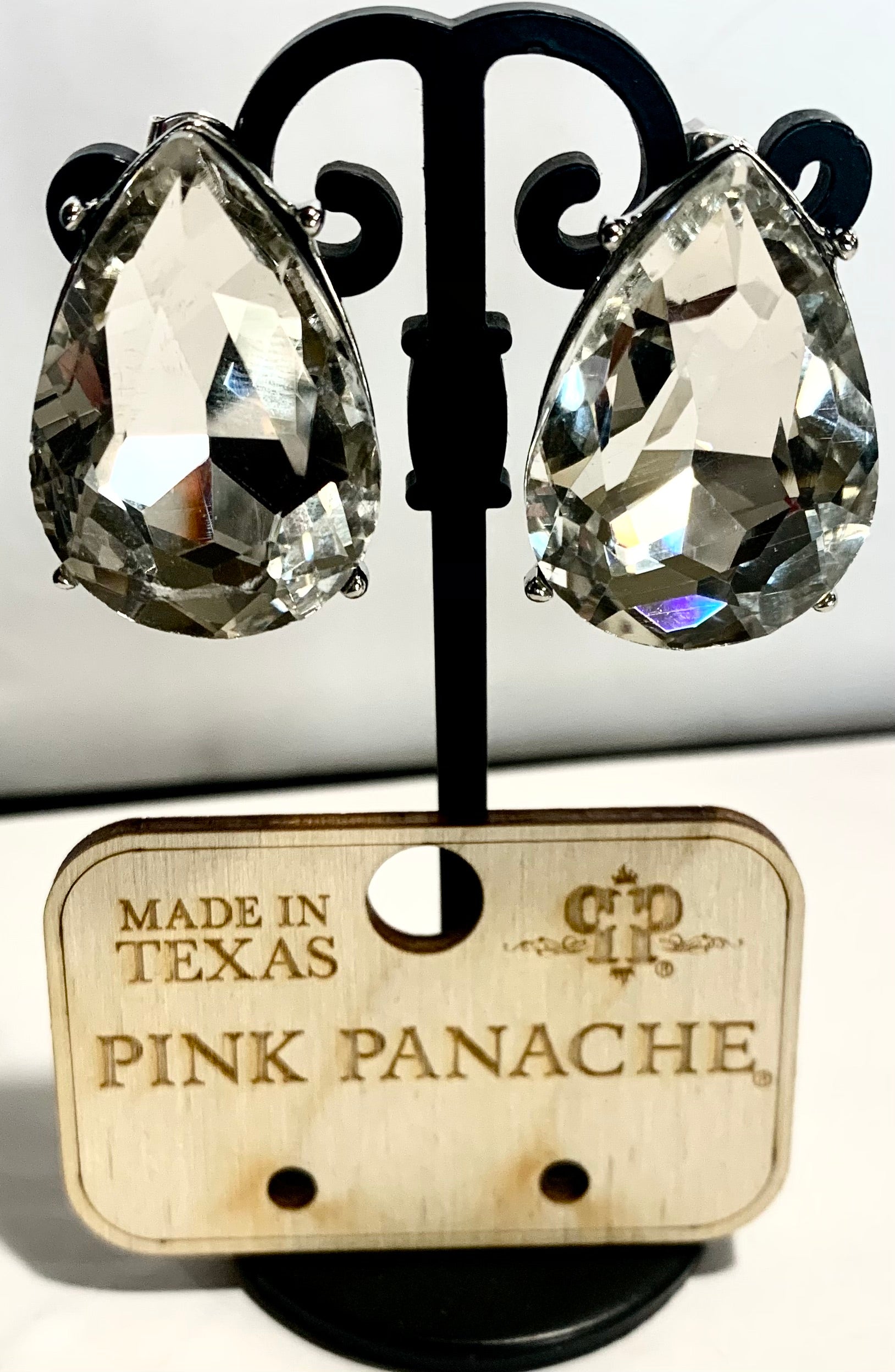 Boutique Store Pink Panache Stud Earrings Pink Panache Pear Shape Rhinestone Earrings Shop Now Brooks Boutique