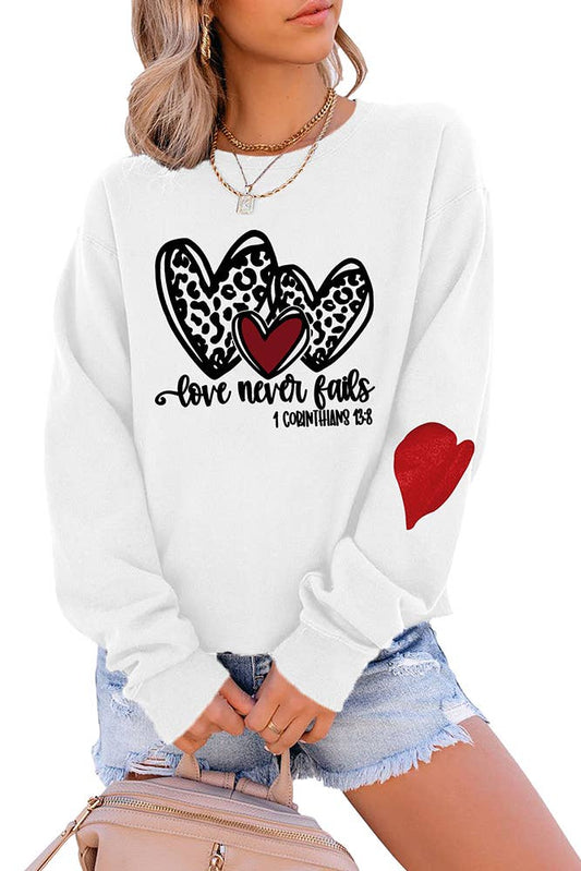 Love Never Fails Heart Sweatshirt | Corinthians 13:8 Sweatshirt