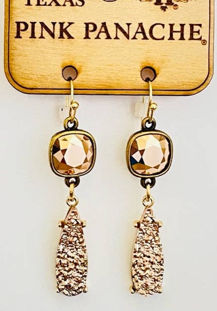 Rose Gold Drusy Dangle Earrings | Pink Panache Rose Gold Dangle Earrings