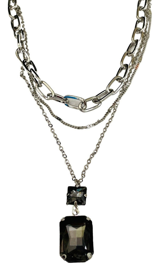 Silver 3 Strand Chain Pendant Necklace | Pink Panache 3 Strand Silver Necklace