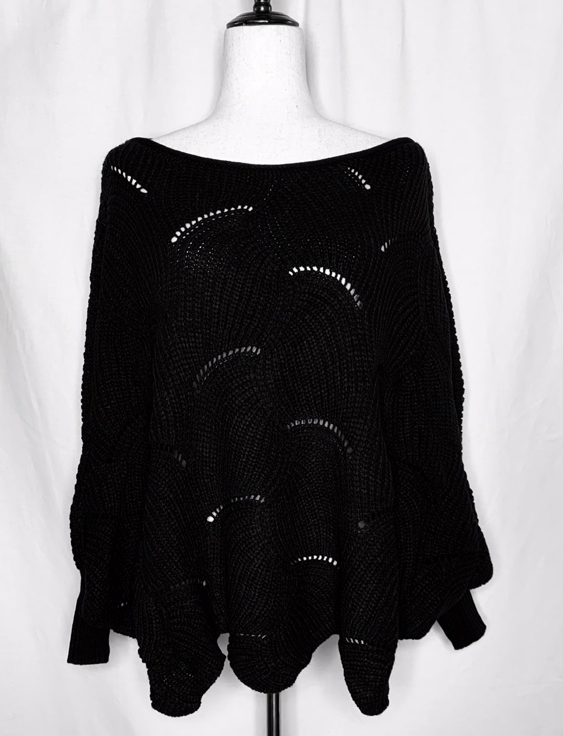 The Only One Sweater | Black Scalloped Hem Batwing Sweater