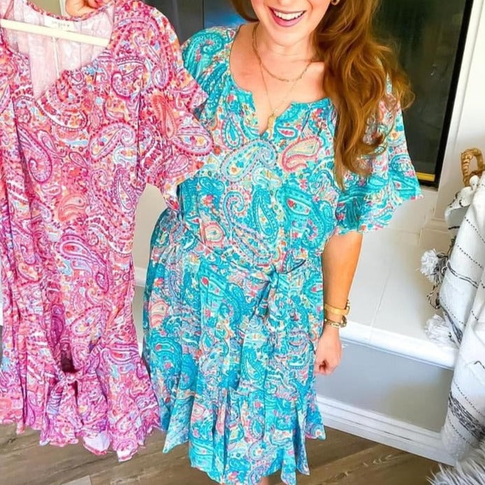 Turquoise Paisley Plus Dress | Umgee Plus Size Paisley Dress
