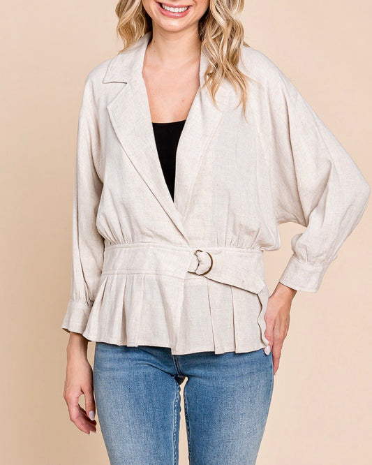 Weekend Retreat Jacket | Linen Blend Peplum Open Jacket