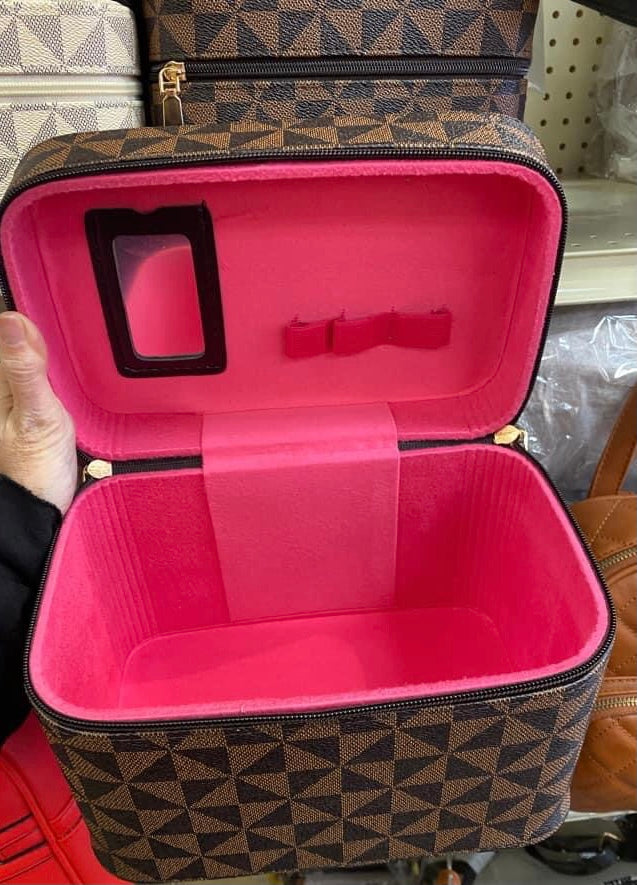 The Emma Train Case | Set of 3 Brown Design Print Train Cases