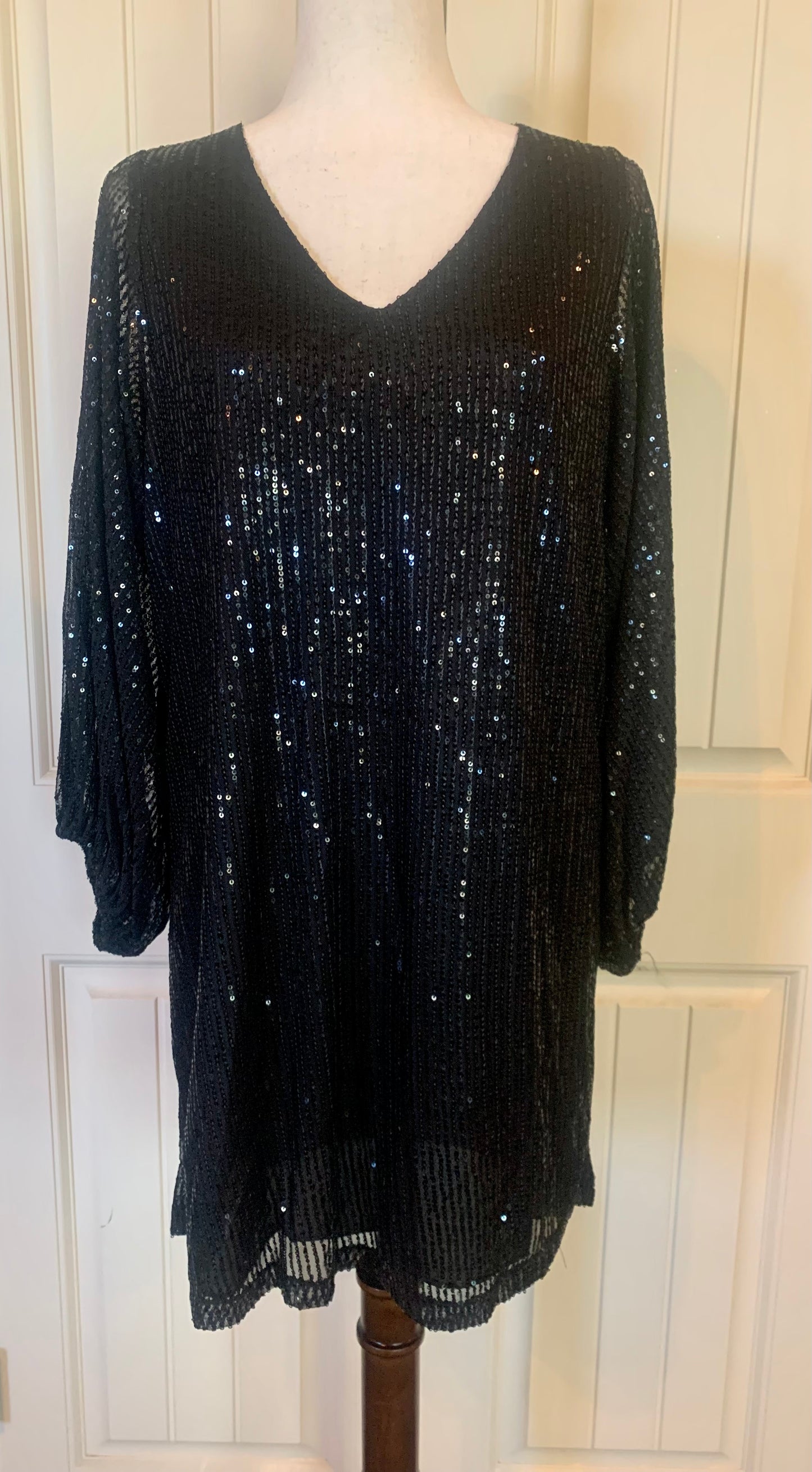 Wish Upon A Star Dress | Black V-neck Sequin Dress