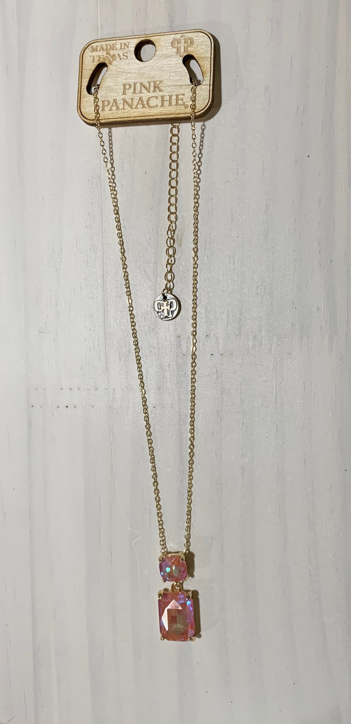 Coral Rhinestone Gold Pendant Necklace | Pink Panache Gold Pendant Necklace