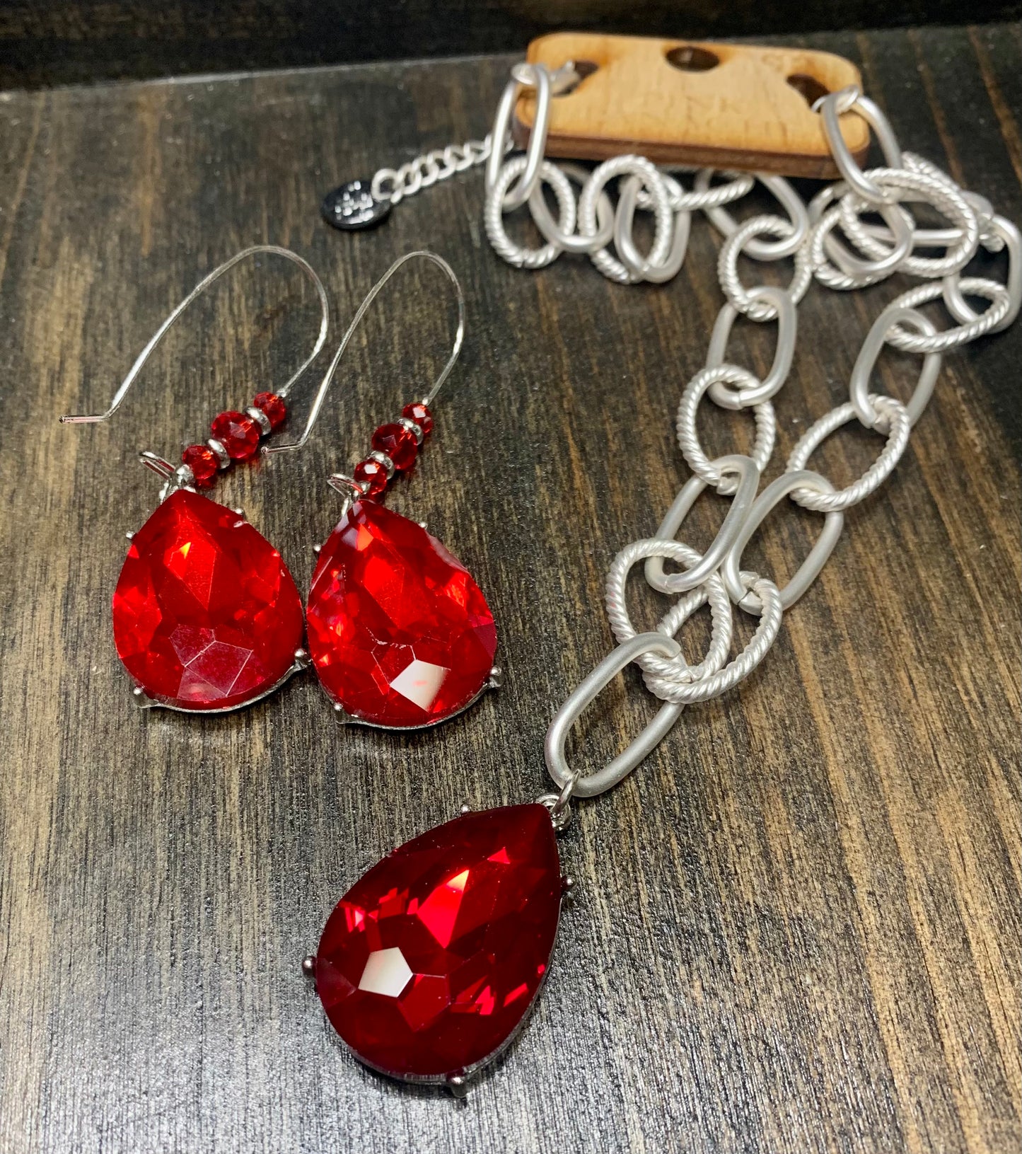 Red Teardrop Silver Wire Earrings | Pink Panache Red Teardrop Earrings