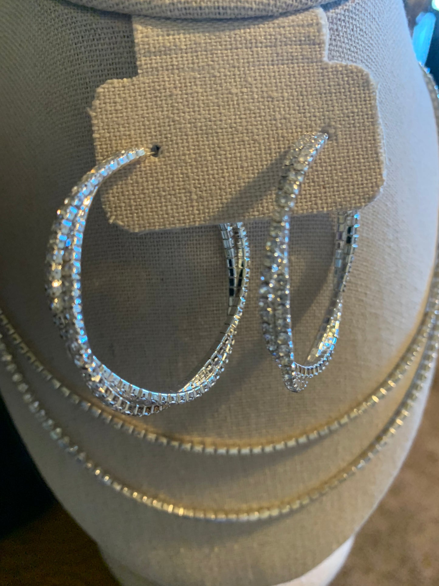 Rhinestone Hoop Earrings | Double Hoop Rhinestone Earrings