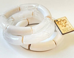 White Bamboo Tube Bead Bracelet Set