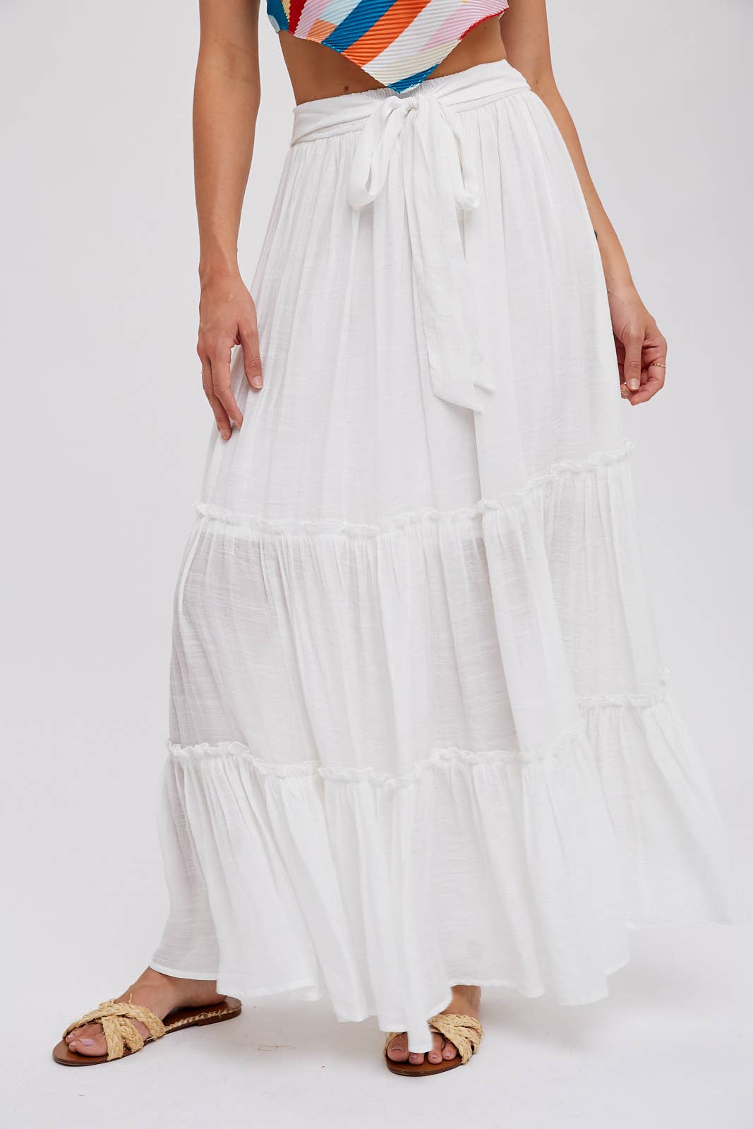 Tiered and True Maxi Skirt - Frill Detail with Self-Tie Waist