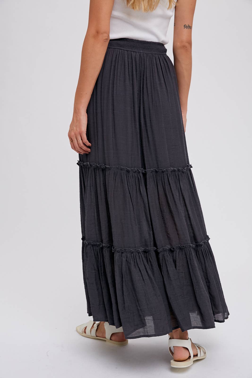 Tiered and True Maxi Skirt - Frill Detail with Self-Tie Waist