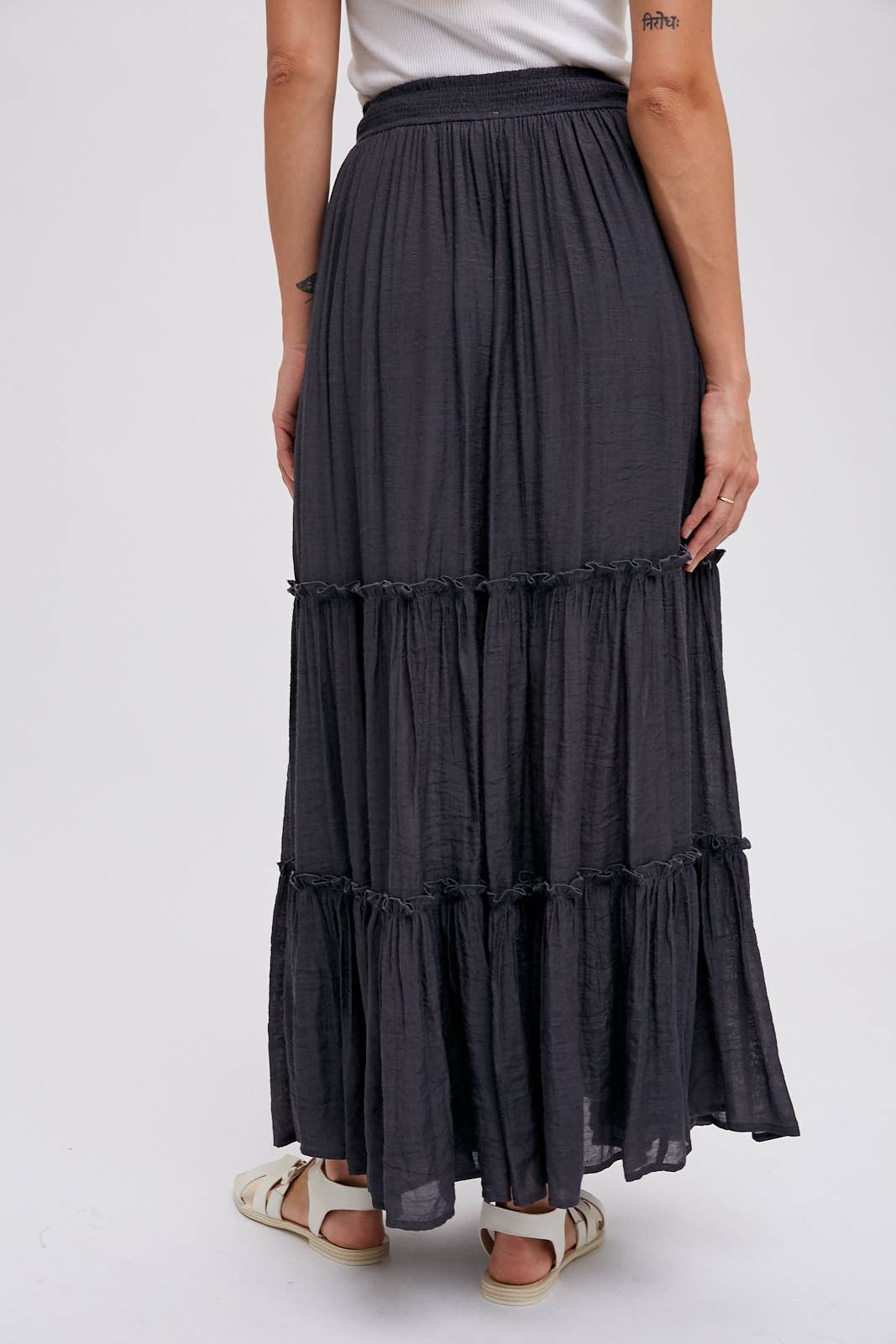 Tiered and True Maxi Skirt - Frill Detail with Self-Tie Waist