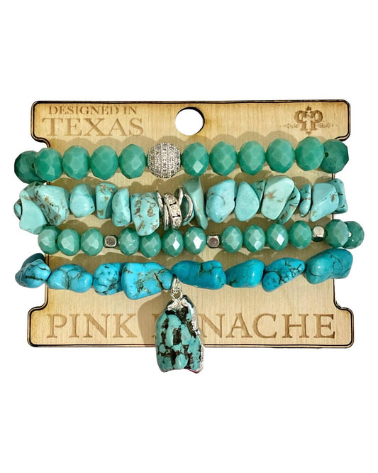 Turquoise/Teal Mix Bead Bracelet Stack - Handmade in Texas