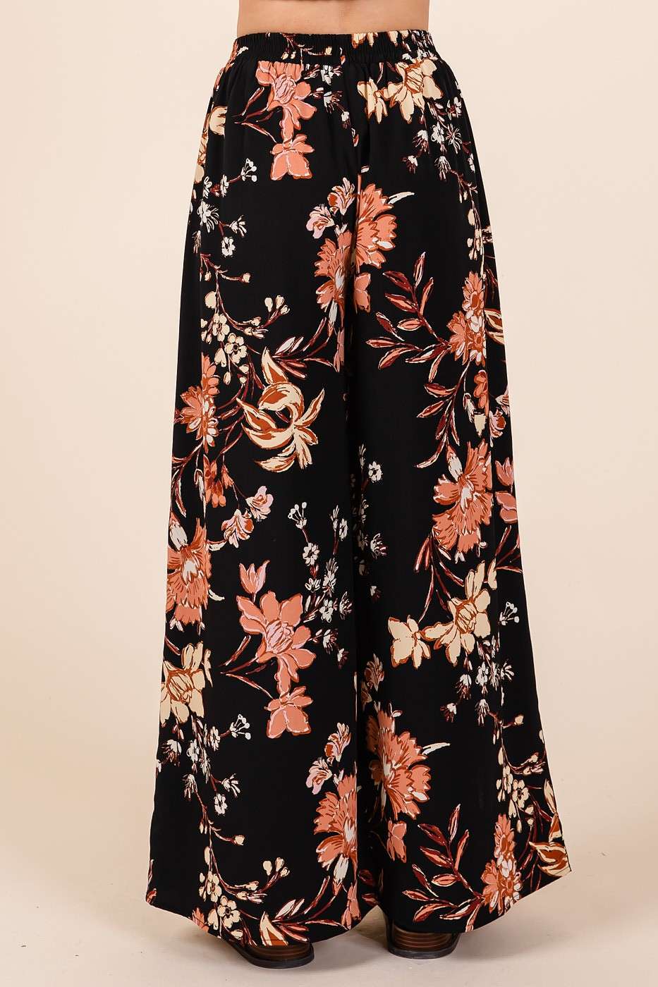 Autumn Stroll Pants / Flower Print Wide Leg Pants ELASTIC WAIST MID RISE WIDE LEG PANTS