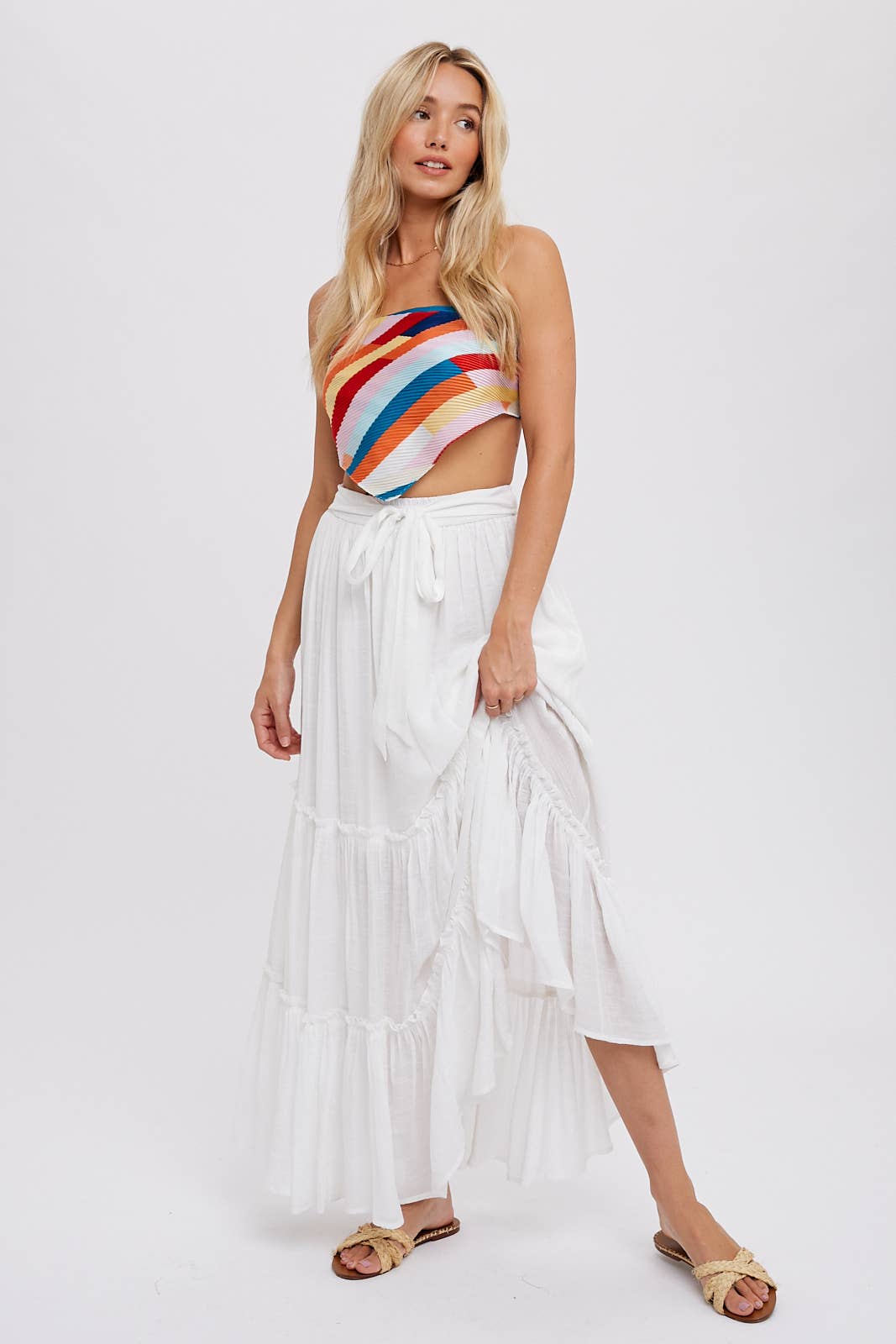 Tiered and True Maxi Skirt - Frill Detail with Self-Tie Waist