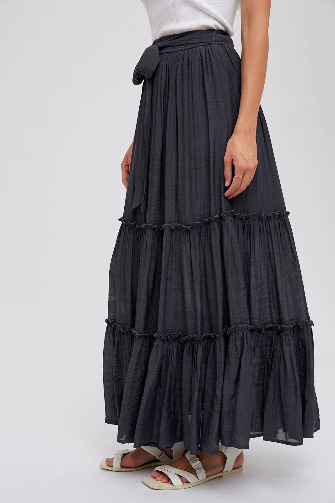 Tiered and True Maxi Skirt - Frill Detail with Self-Tie Waist