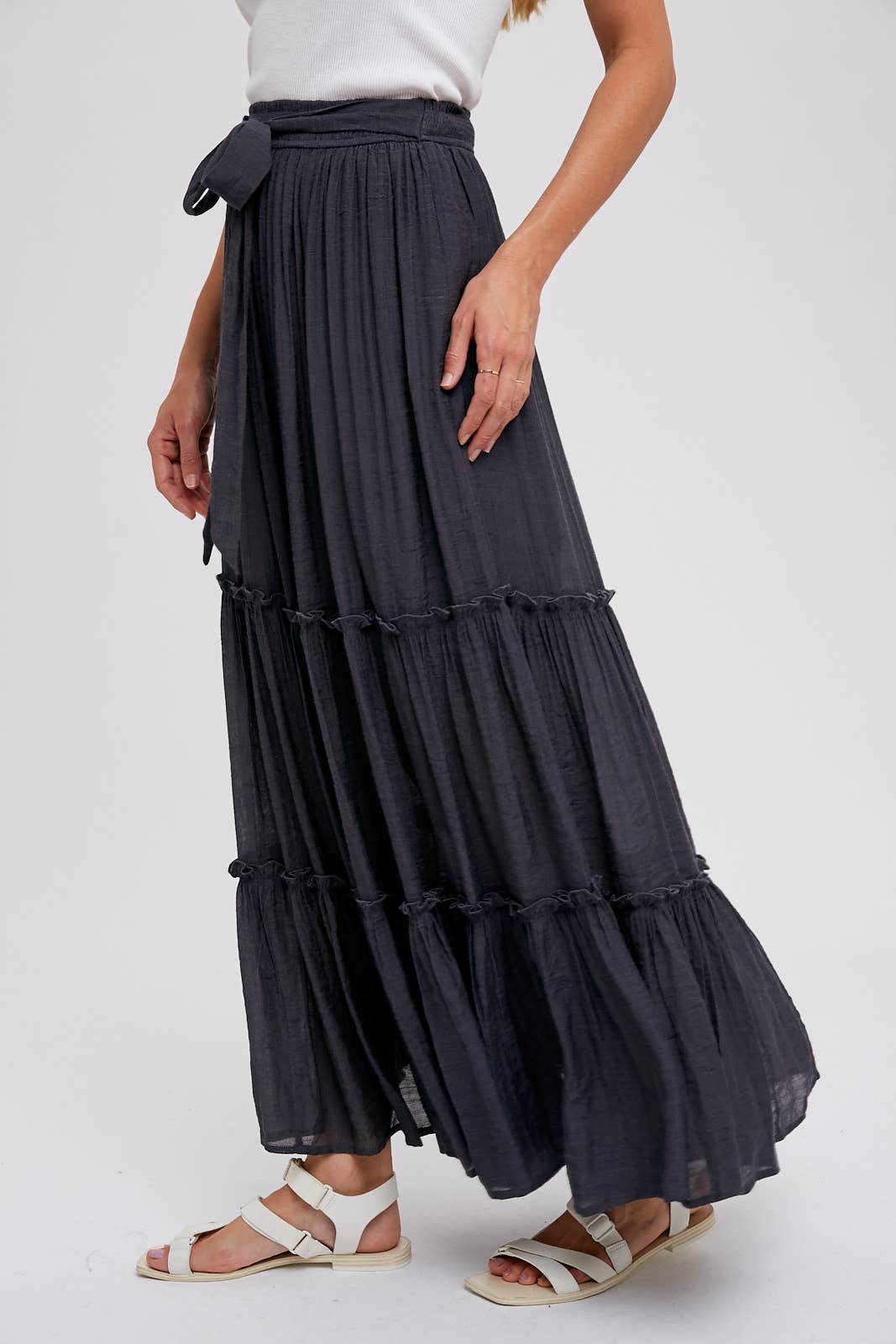 Tiered and True Maxi Skirt - Frill Detail with Self-Tie Waist