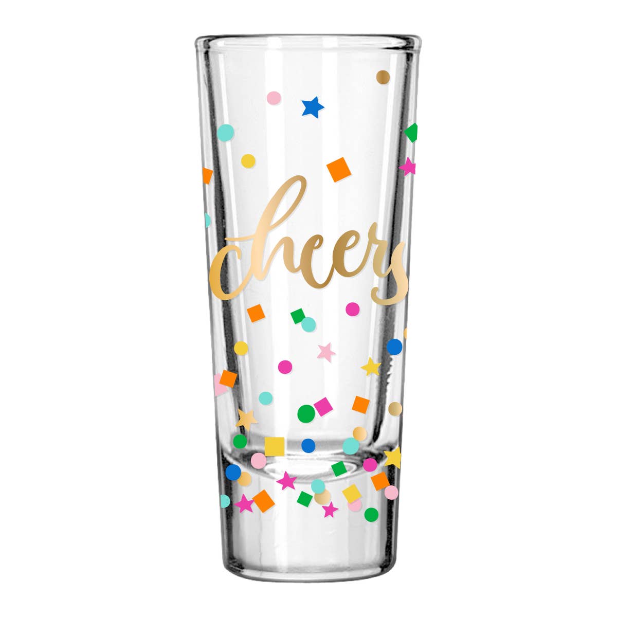 Cheers Confetti Shot Glass- Cheers