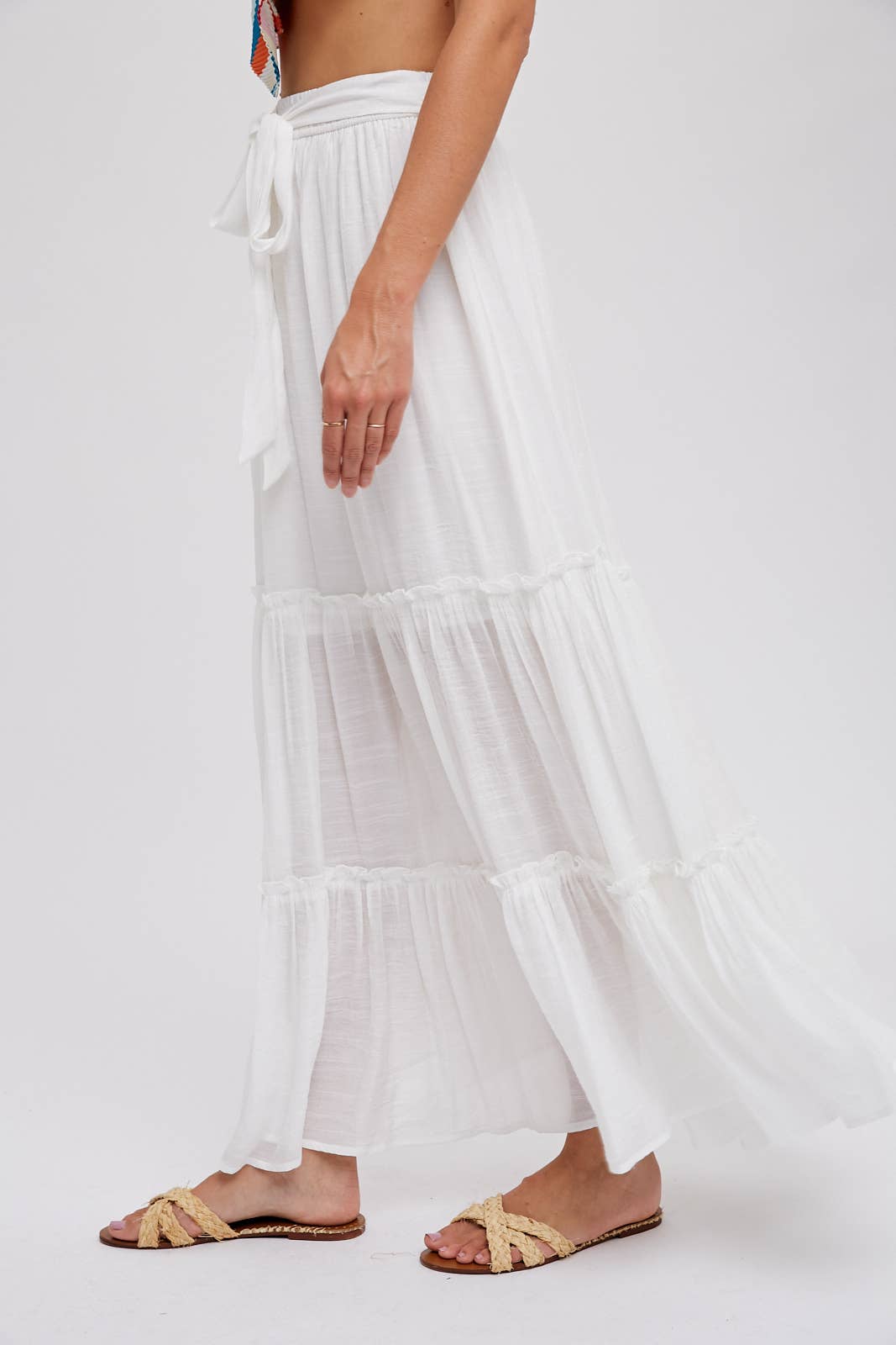 Tiered and True Maxi Skirt - Frill Detail with Self-Tie Waist