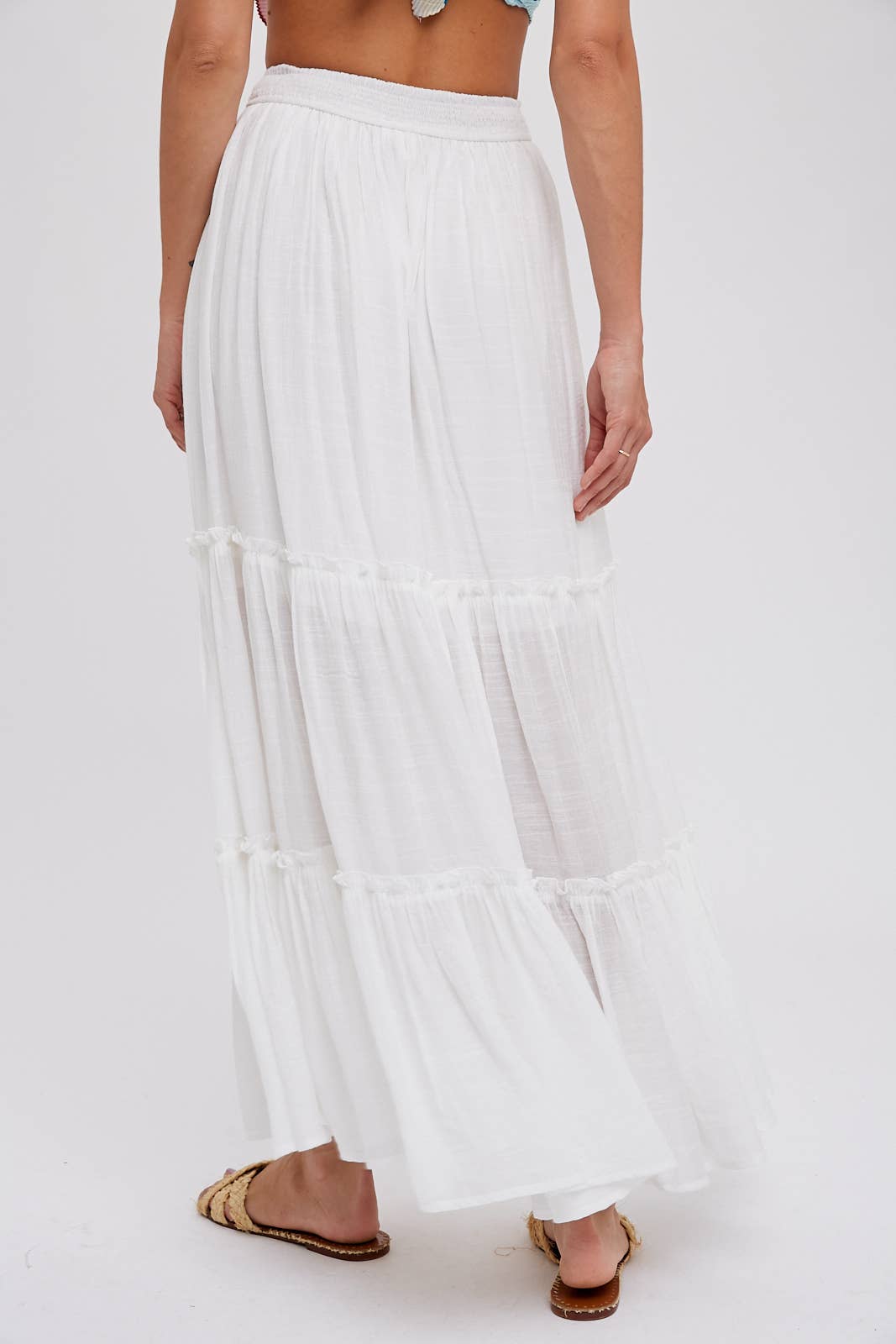 Tiered and True Maxi Skirt - Frill Detail with Self-Tie Waist