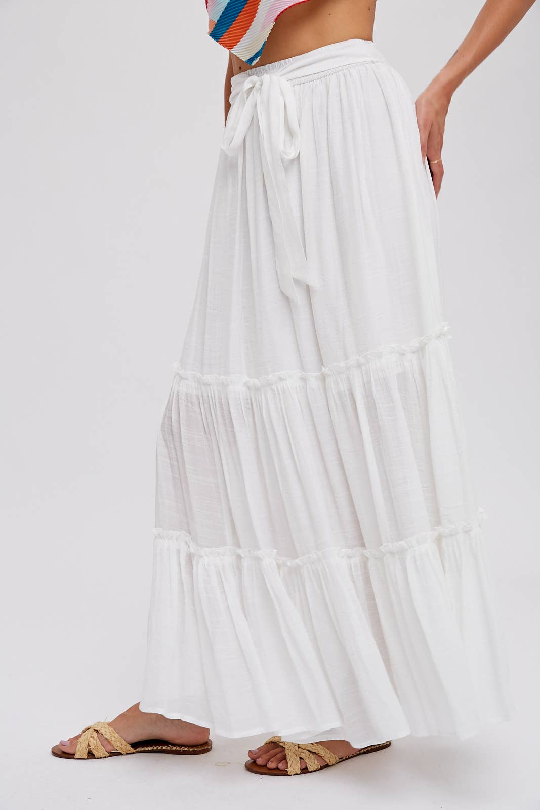 Tiered and True Maxi Skirt - Frill Detail with Self-Tie Waist