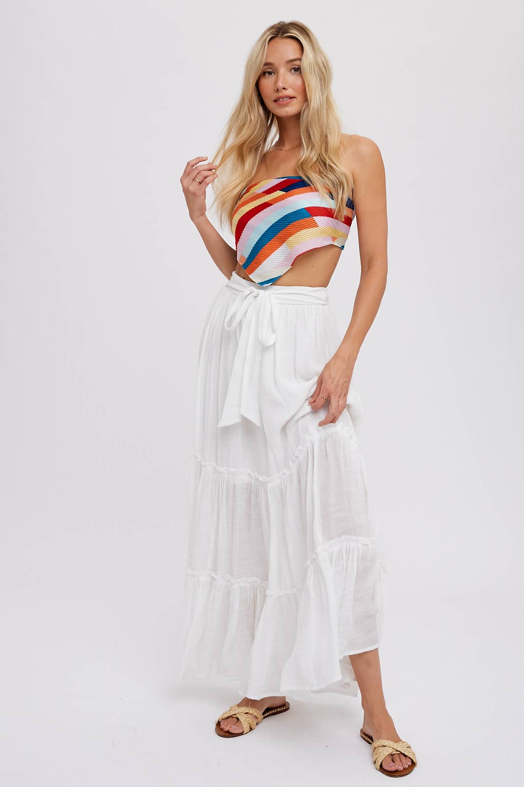 Tiered and True Maxi Skirt - Frill Detail with Self-Tie Waist