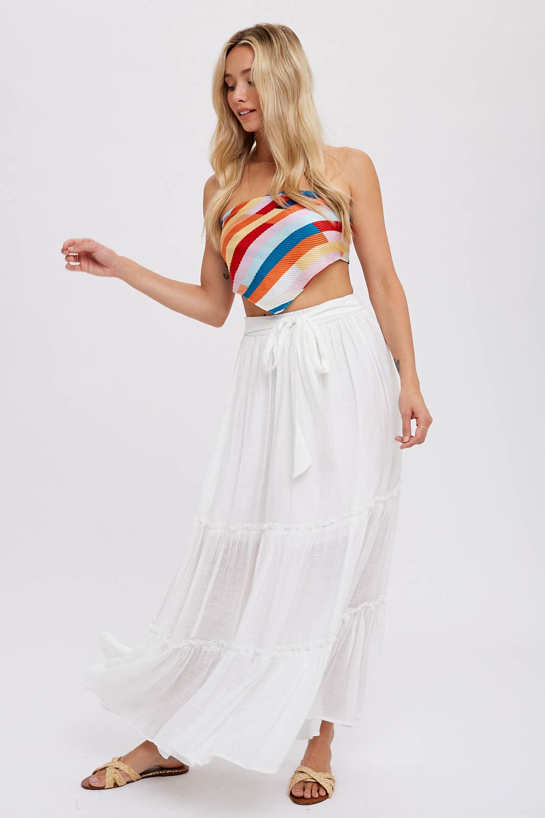 Tiered and True Maxi Skirt - Frill Detail with Self-Tie Waist