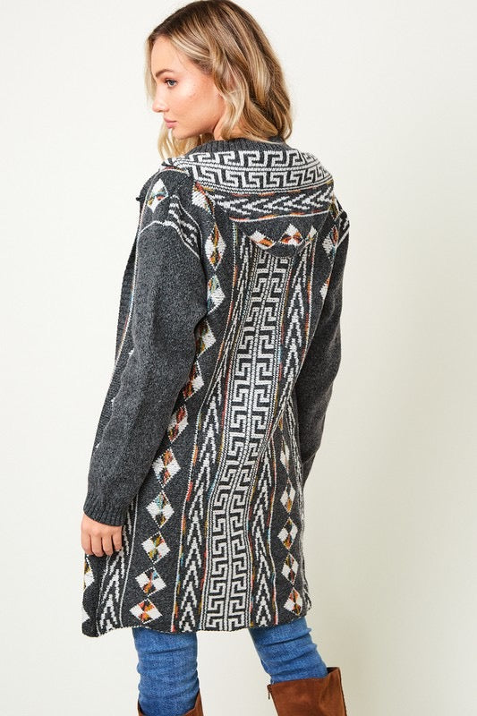 Aztec Skies Hooded Cardigan Sweater | Aztec Print Hooded Cardigan Sweater