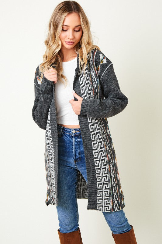 Aztec Skies Hooded Cardigan Sweater | Aztec Print Hooded Cardigan Sweater