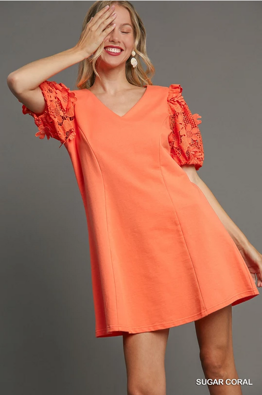 Beautiful Blooms Sugar Coral Dress | Umgee Sugar Coral 3D Lace Dress