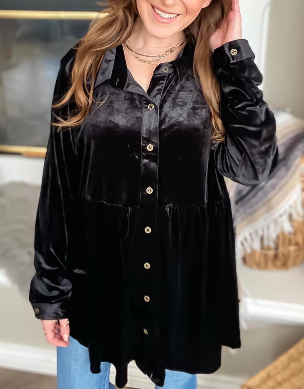 Black Velvet If You Please Plus Top | Long Sleeve Black Velvet Plus Top