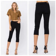 Call Me Anytime Black Denim Capris | Judy Blue Mid Rise Black Capris