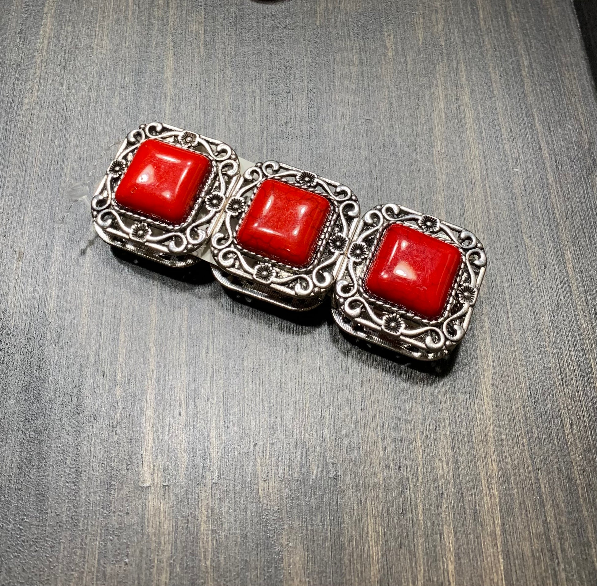 Chunky Red Stone Silver Stretch Bracelet | Chunky Red Stone Stretch Bracelet