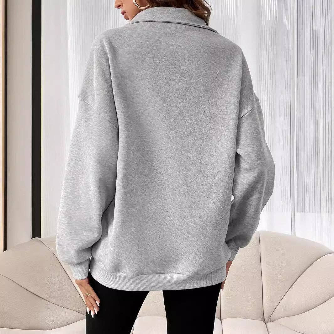 Fall Staple Pullover Sweatshirt | Half Zip Pullover Gray Sweatshirt
