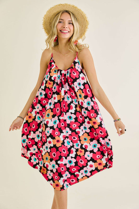 Flowers Forever Sleeveless Midi Dress | Sleeveless V Neck Floral Sundress